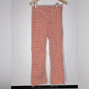 Zara Pink and Yellow Daisy Cropped Stretch Flare Jeans